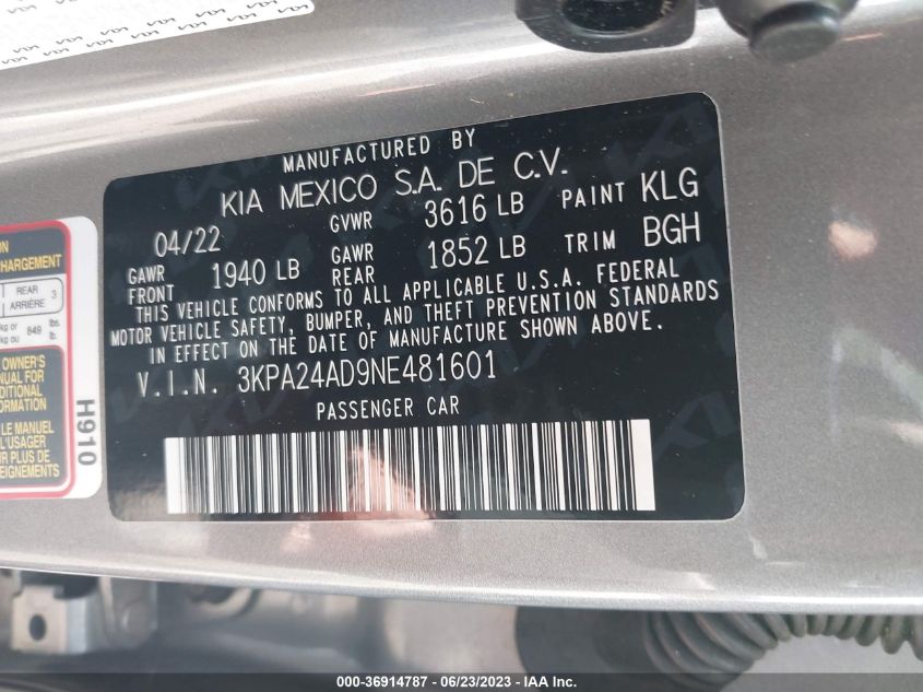 2022 KIA RIO S - 3KPA24AD9NE481601