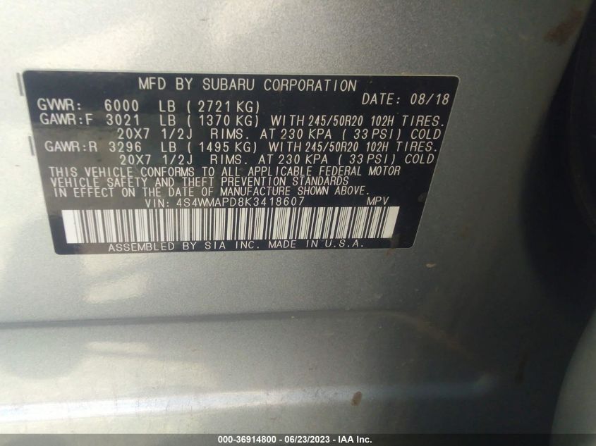 2019 SUBARU ASCENT LIMITED - 4S4WMAPD8K3418607