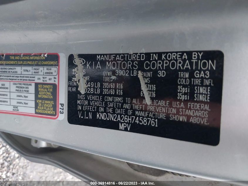 2017 KIA SOUL - KNDJN2A26H7458761