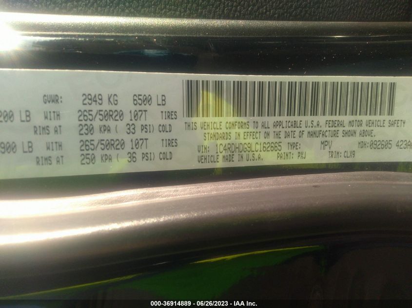 2020 DODGE DURANGO GT - 1C4RDHDG9LC162665