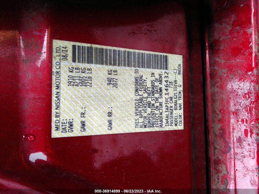 2015 NISSAN ALTIMA 2.5 S - 1N4AL3AP3FC146432