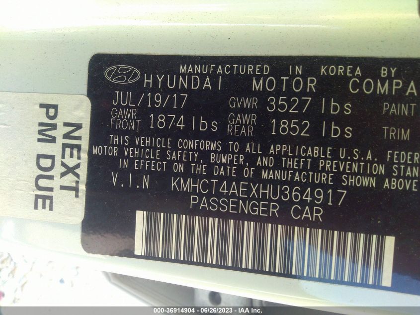 2017 HYUNDAI ACCENT SE - KMHCT4AEXHU364917