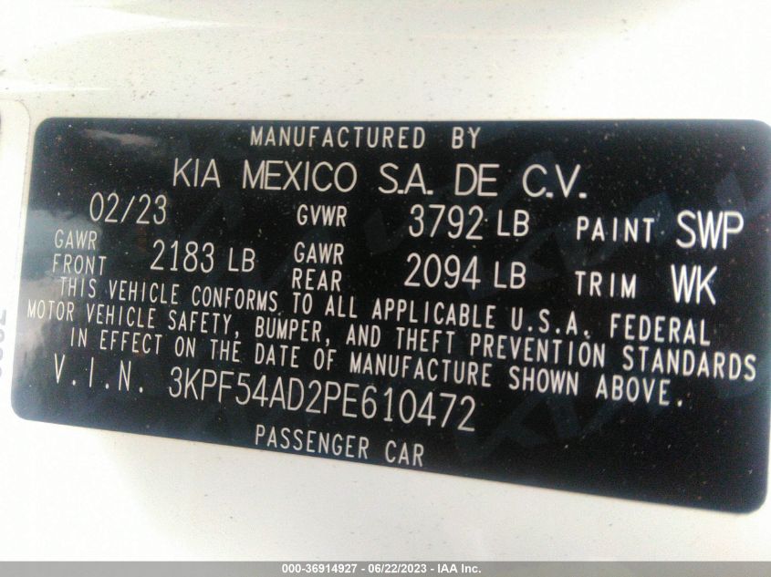 2023 KIA FORTE GT LINE - 3KPF54AD2PE610472
