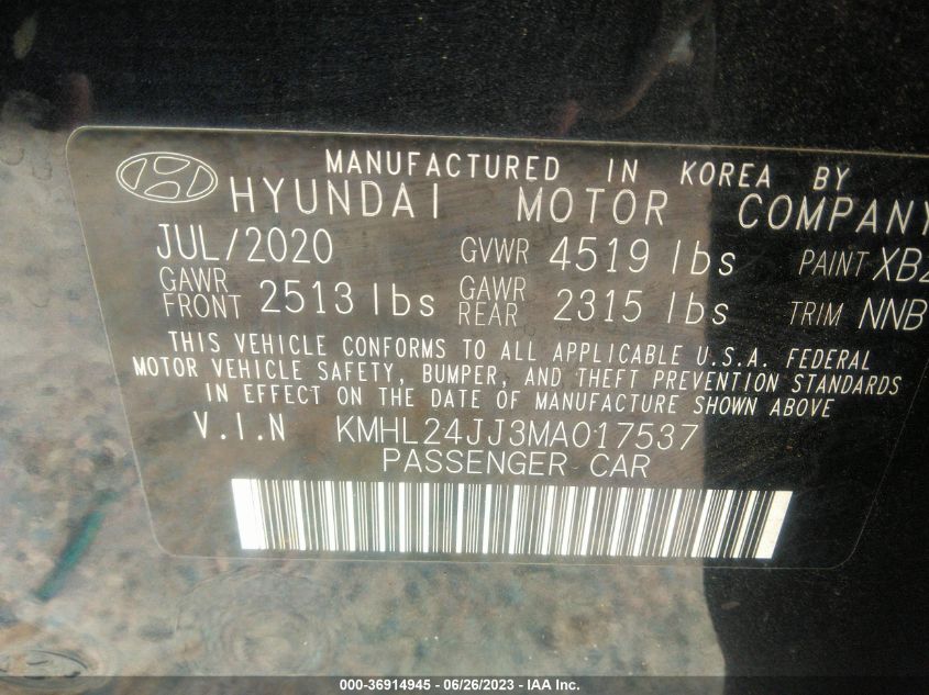 KMHL24JJ3MA017537 Hyundai Sonata Hybrid HYBRID/BLUE 9