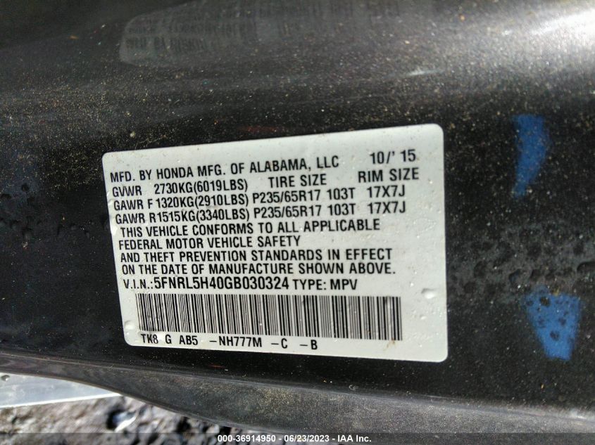 2016 HONDA ODYSSEY EX - 5FNRL5H40GB030324