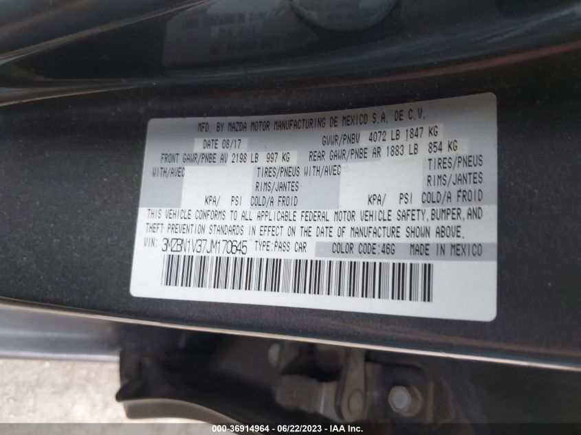 2018 MAZDA MAZDA3 4-DOOR TOURING 3MZBN1V37JM170645