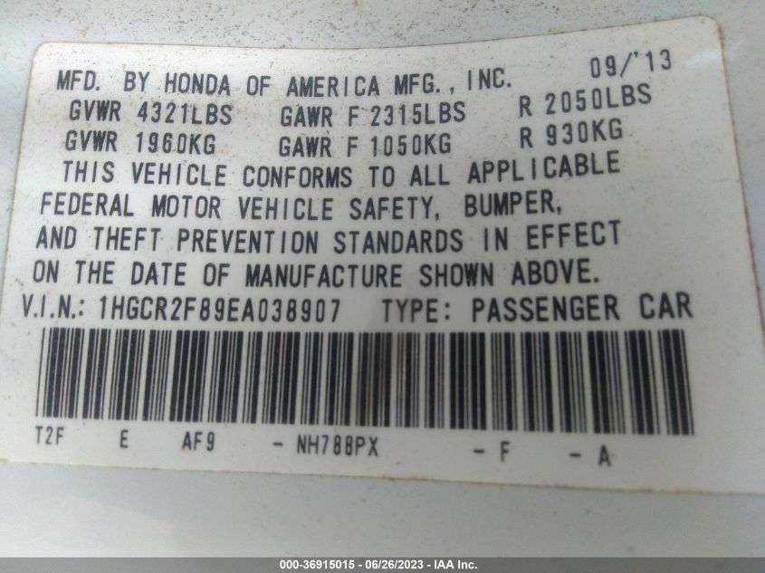 2014 HONDA ACCORD SEDAN EX-L - 1HGCR2F89EA038907