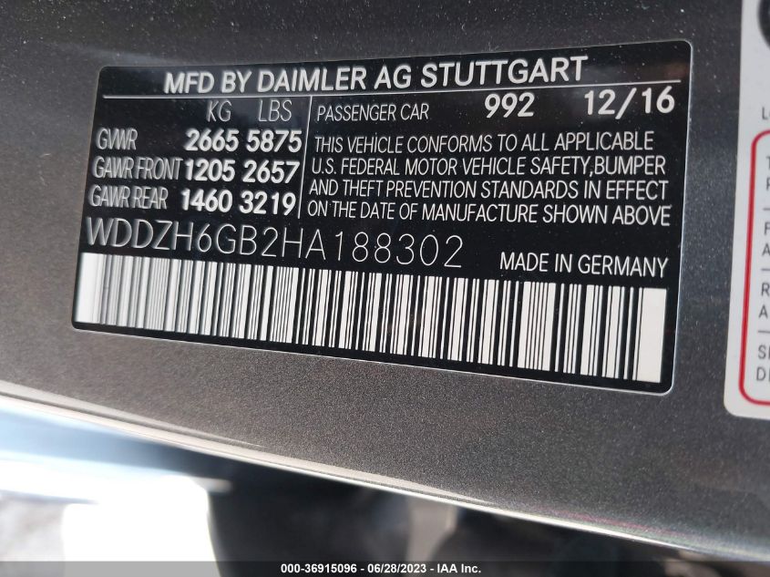 2017 MERCEDES-BENZ E-CLASS E 400 LUXURY - WDDZH6GB2HA188302