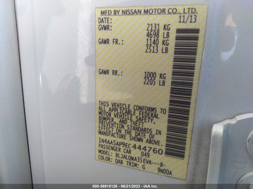 2014 NISSAN MAXIMA 3.5 S - 1N4AA5AP9EC444760