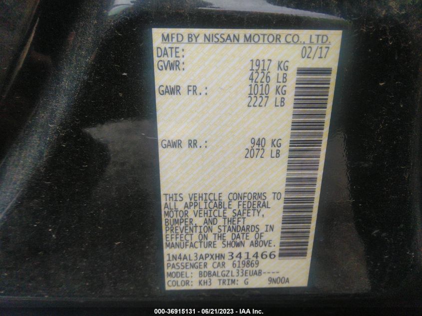 2017 NISSAN ALTIMA 2.5 S - 1N4AL3APXHN341466