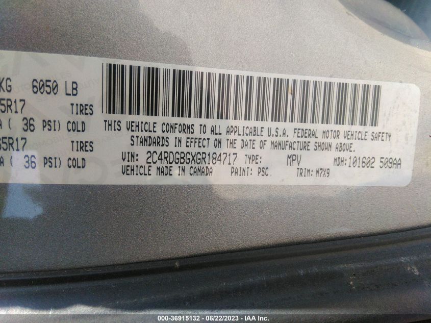 2016 DODGE GRAND CARAVAN SE PLUS - 2C4RDGBGXGR184717