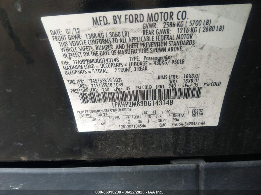 2013 FORD SEDAN POLICE INTERCEPTOR 1FAHP2M83DG143148