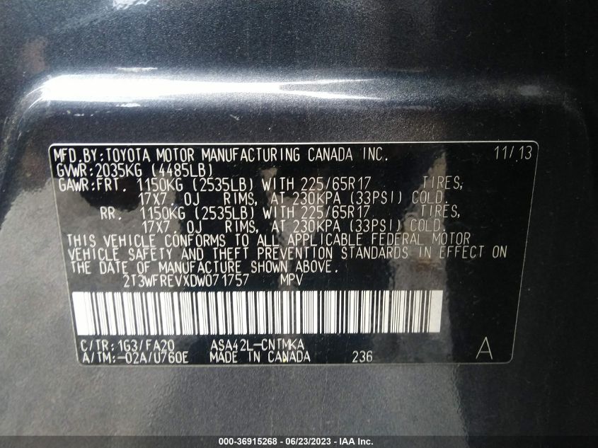 2013 TOYOTA RAV4 XLE - 2T3WFREVXDW071757