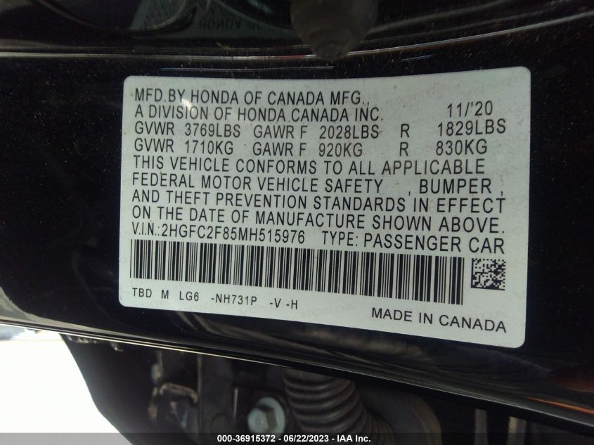 2021 HONDA CIVIC SEDAN SPORT - 2HGFC2F85MH515976