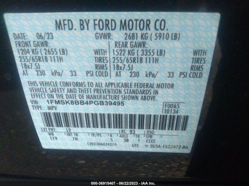 2023 FORD EXPLORER BASE - 1FMSK8BB4PGB39495