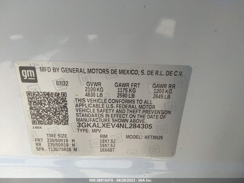 VIN 3GKALXEV4NL284305 2022 GMC TERRAIN DENALI