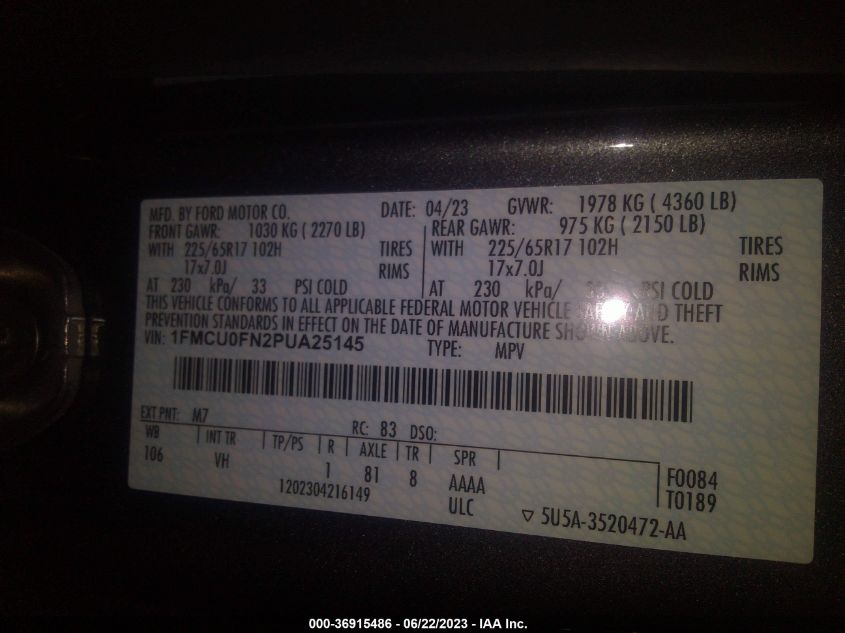 2023 FORD ESCAPE BASE - 1FMCU0FN2PUA25145