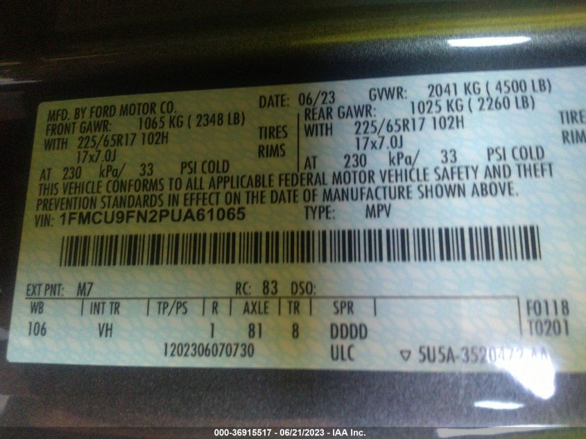 2023 FORD ESCAPE BASE - 1FMCU9FN2PUA61065