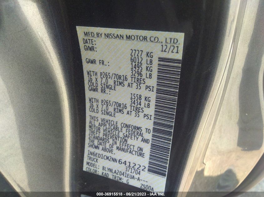 2022 NISSAN FRONTIER S - 1N6ED1CM2NN641222