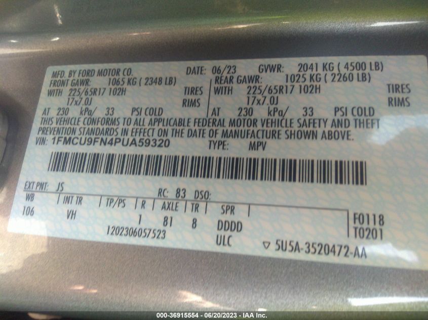 2023 FORD ESCAPE BASE - 1FMCU9FN4PUA59320