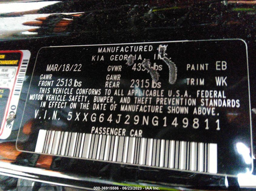 2022 KIA K5 GT LINE - 5XXG64J29NG149811