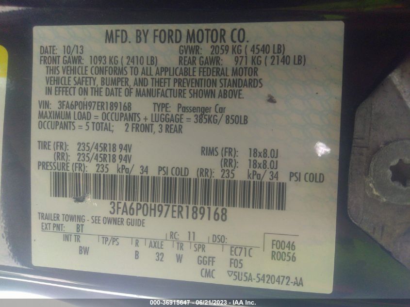 2014 FORD FUSION SE - 3FA6P0H97ER189168