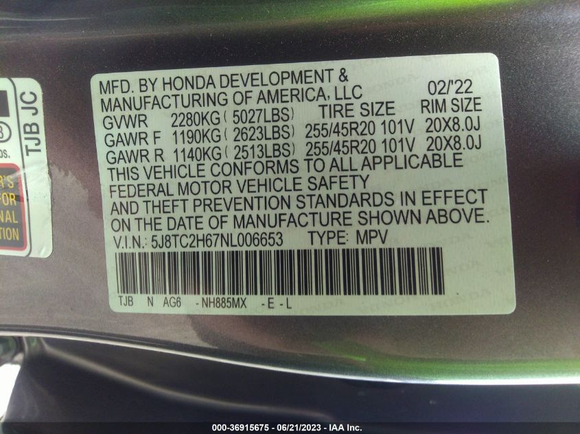 2022 ACURA RDX W/A-SPEC PACKAGE - 5J8TC2H67NL006653