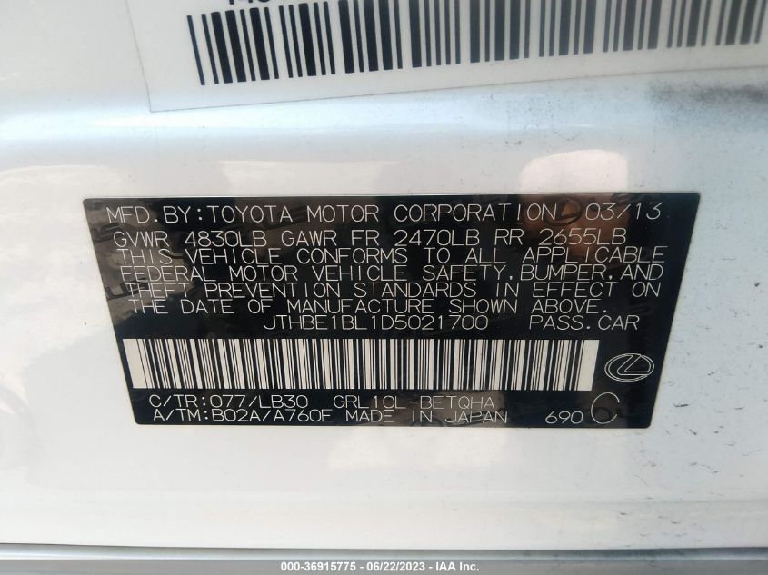 2013 LEXUS GS 350 - JTHBE1BL1D5021700