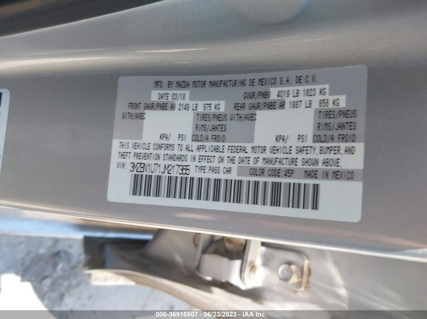 2018 MAZDA MAZDA3 4-DOOR SPORT - 3MZBN1U71JM217365