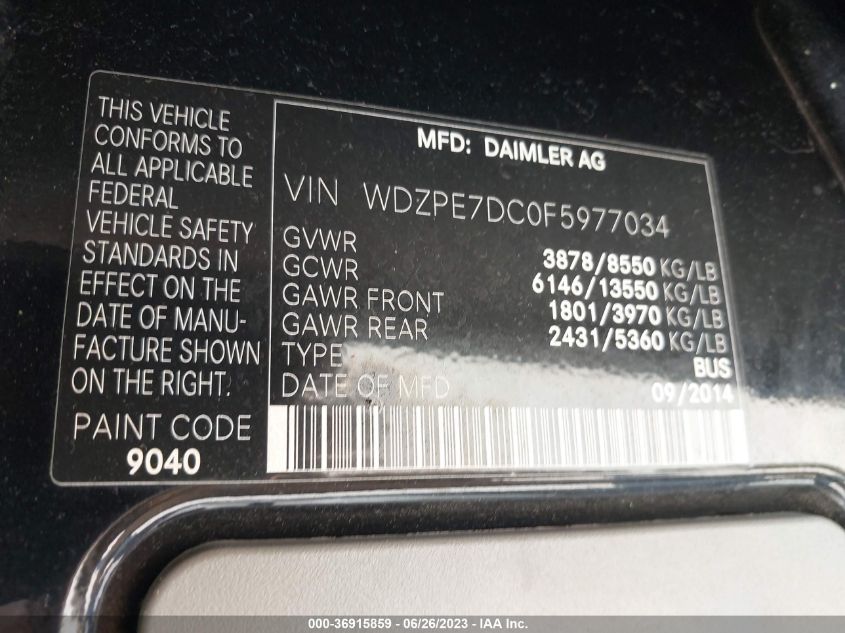 2015 MERCEDES-BENZ SPRINTER PASSENGER VANS - WDZPE7DC0F5977034