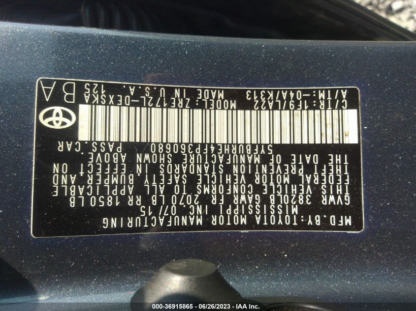 2015 TOYOTA COROLLA L/LE/S/S PLUS/LE PLUS - 5YFBURHE4FP360680