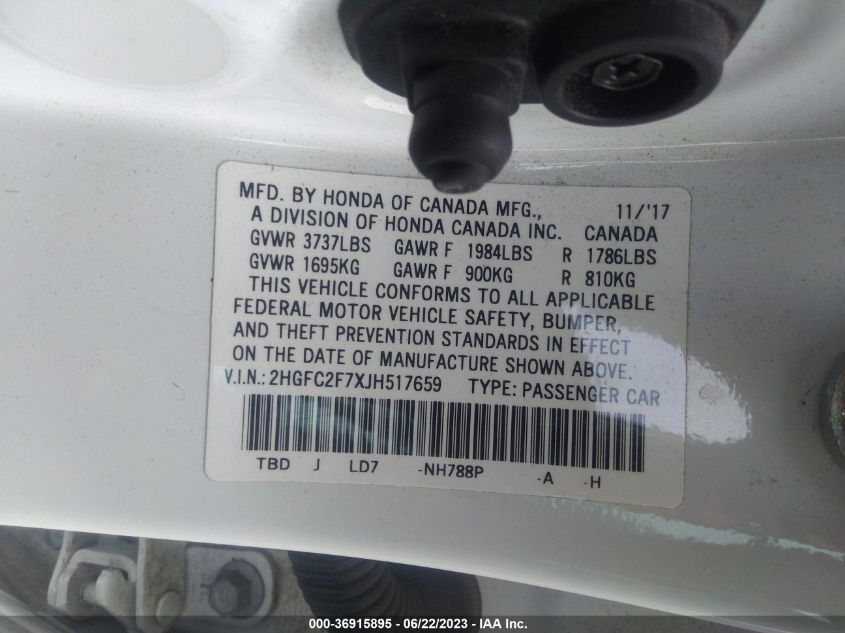 2018 HONDA CIVIC SEDAN EX - 2HGFC2F7XJH517659
