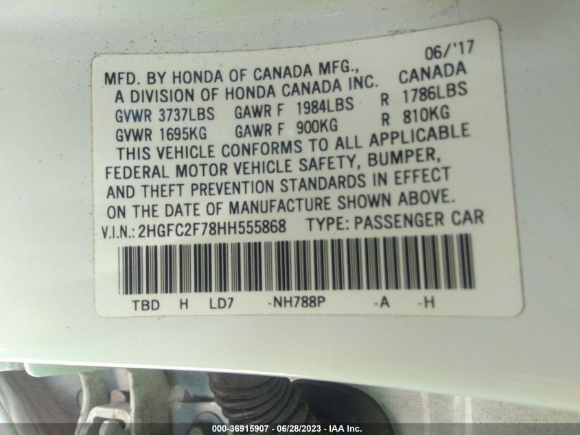 2017 HONDA CIVIC EX - 02HGFC2F78HH55586