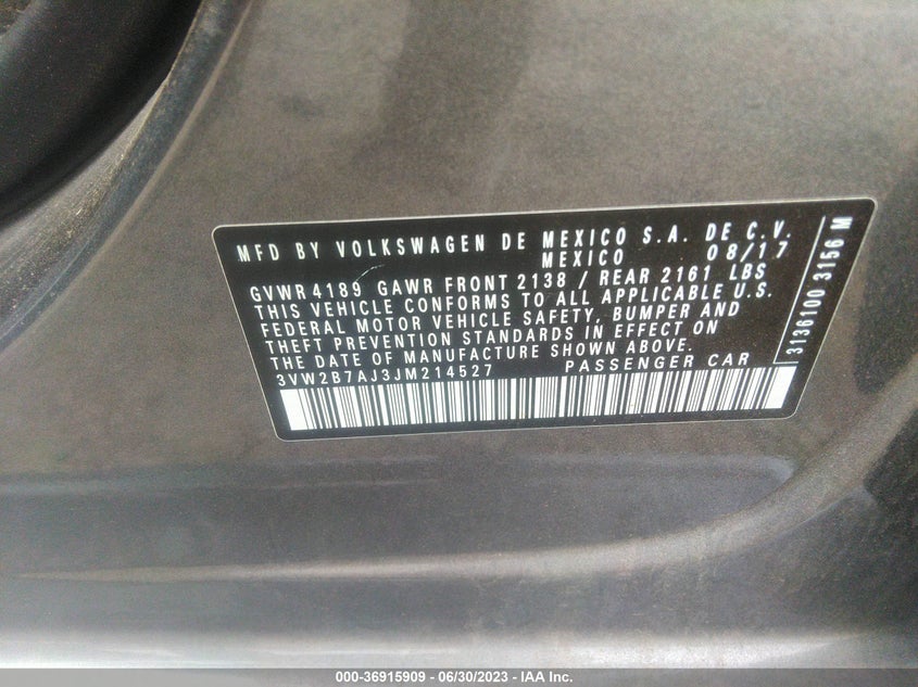 VIN 3VW2B7AJ3JM214527 2018 VOLKSWAGEN JETTA 1.4T S