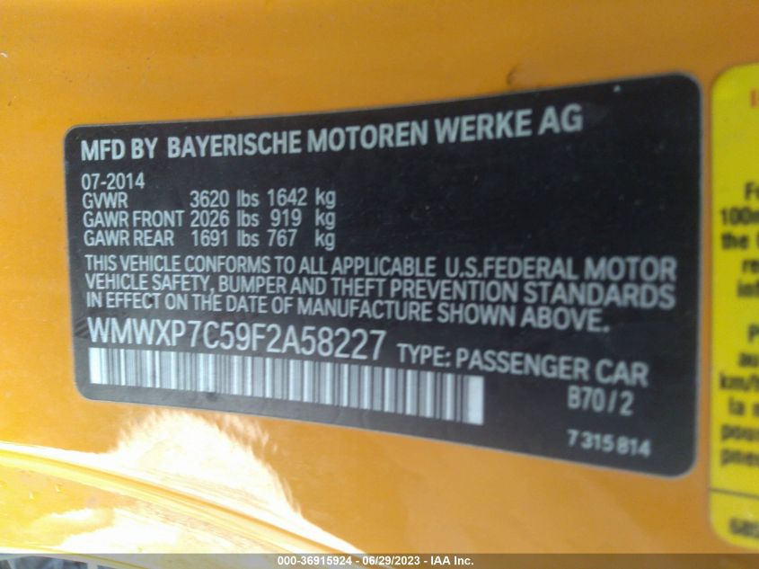 2015 MINI COOPER HARDTOP S - WMWXP7C59F2A58227