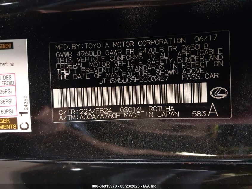 2017 LEXUS RC RC 300 - JTHSM5BC5H5003457