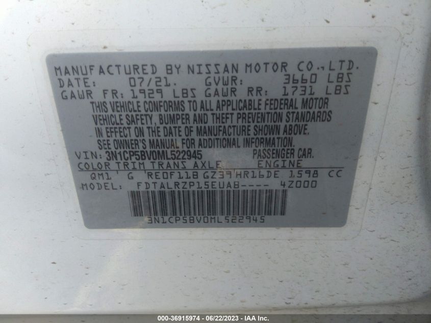 2021 NISSAN KICKS S - 3N1CP5BV0ML522945