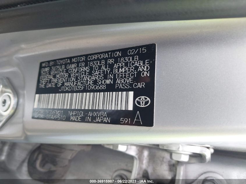 2015 TOYOTA PRIUS C ONE/TWO/THREE/FOUR - JTDKDTB35F1090688