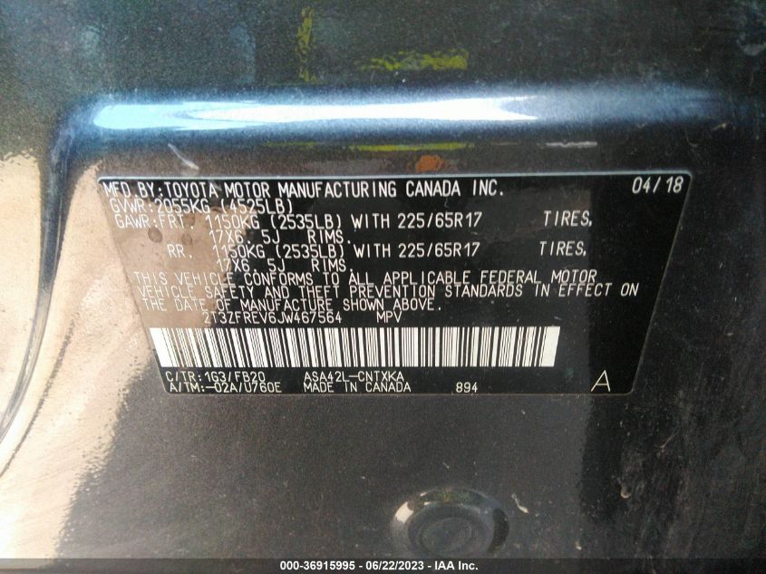2018 TOYOTA RAV4 LE - 2T3ZFREV6JW467564