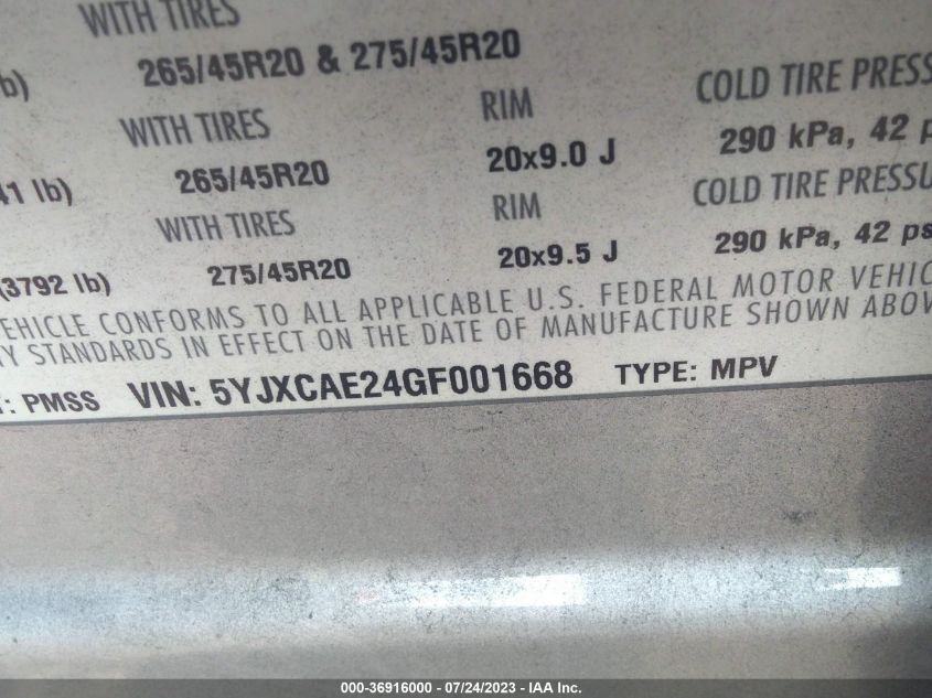 2016 TESLA MODEL X 70D/90D/75D/60D - 5YJXCAE24GF001668