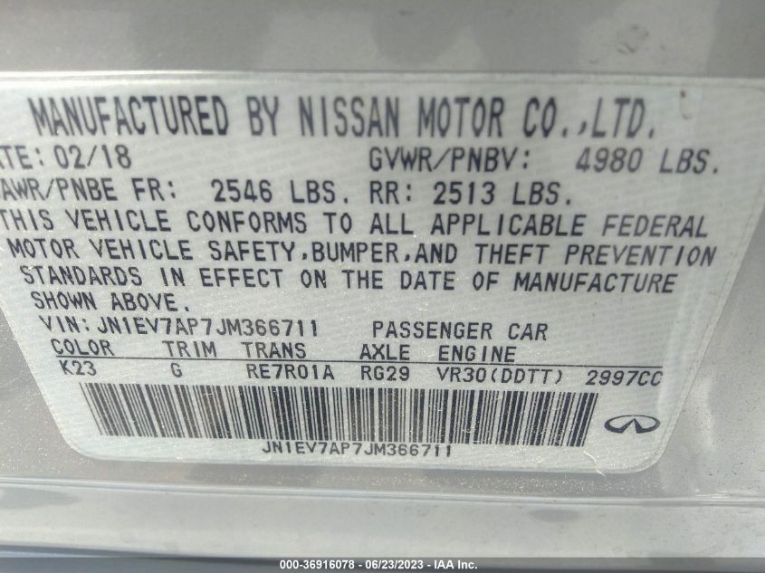 2018 INFINITI Q50 LUXE/SPORT - JN1EV7AP7JM366711