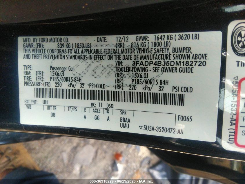 2013 FORD FIESTA SE - 3FADP4BJ5DM182720