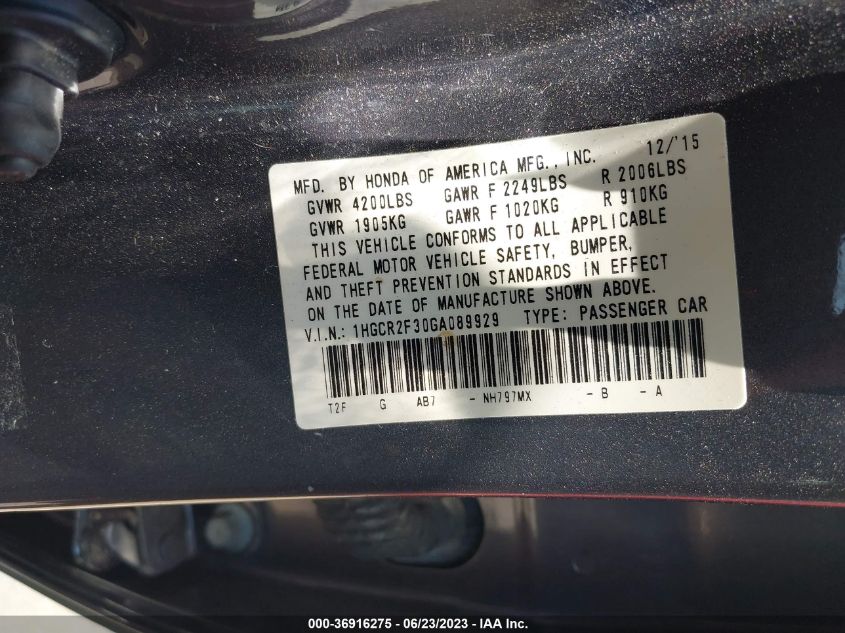 2016 HONDA ACCORD SEDAN LX - 1HGCR2F30GA089929