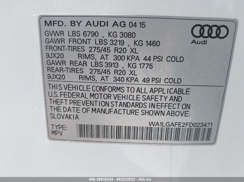 2015 AUDI Q7 3.0T PREMIUM PLUS - WA1LGAFE2FD023471