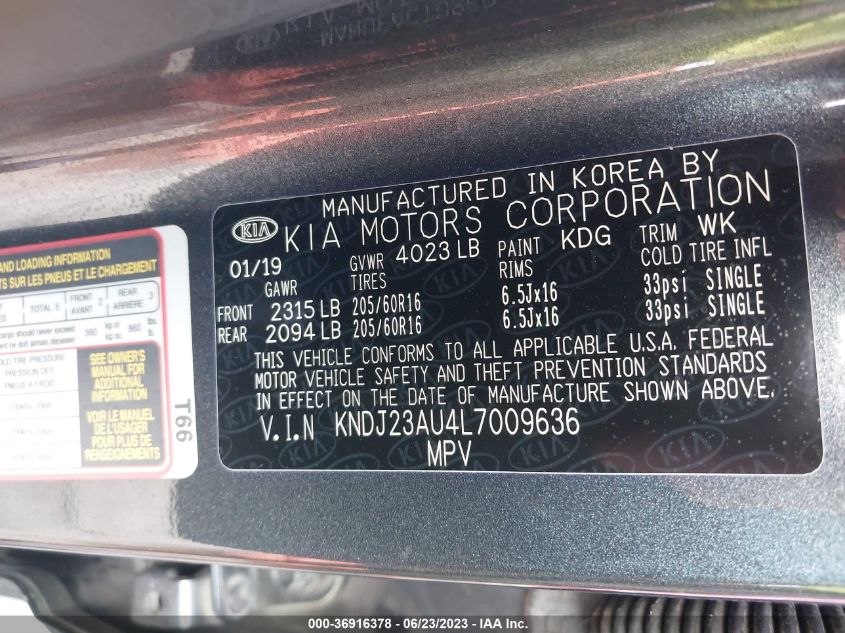 2020 KIA SOUL S - KNDJ23AU4L7009636