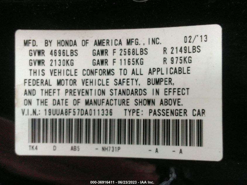 2013 ACURA TL TECH - 19UUA8F57DA011336