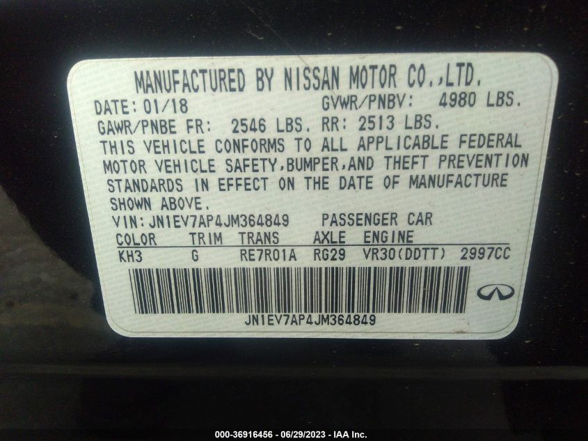 2018 INFINITI Q50 3.0T SPORT - JN1EV7AP4JM364849