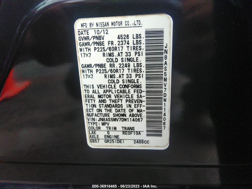 2013 NISSAN ROGUE SV - JN8AS5MV7DW114067