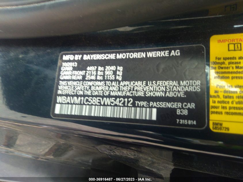 2014 BMW X1 SDRIVE28I - WBAVM1C58EVW54212
