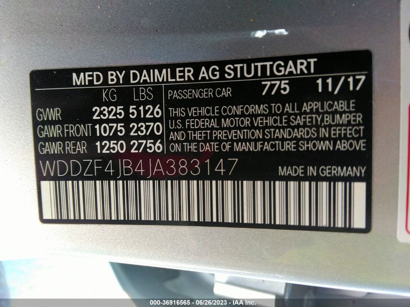 2018 MERCEDES-BENZ E-CLASS E 300 - WDDZF4JB4JA383147